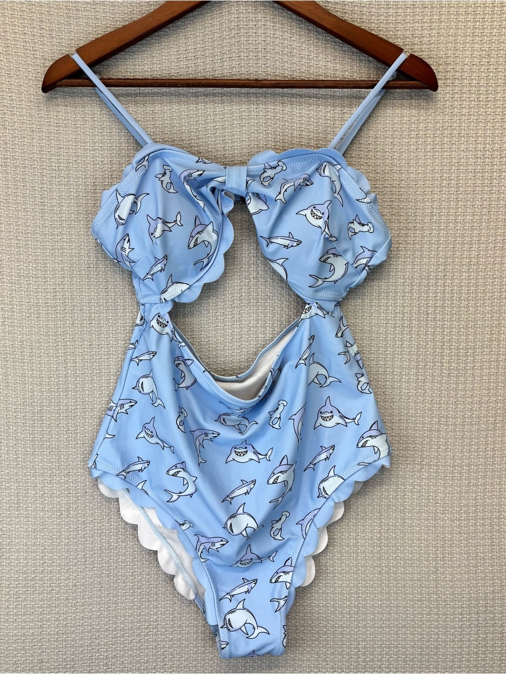 Haikyuu One Piece Shark Cut Out Bathing Suit Women Sz Large Scalloped Anime Fun